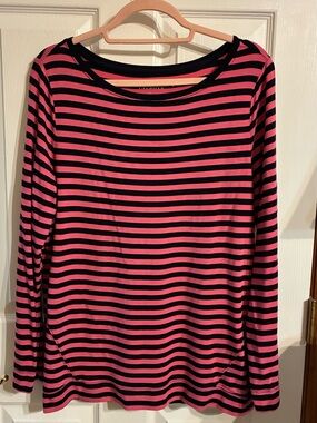 Talbots Hot Pink and Navy Striped Long-Sleeve Tunic Top